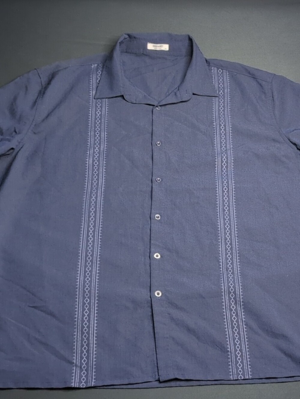 Men's Navy Short-Sleeve Faux Embroidered-Panel Button-Down Shirt - Casual